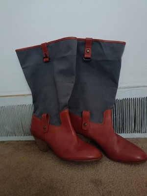 Marc by Marc Jacobs Women's Colorblock Riding Boots Red/Gray US 6 EU 36