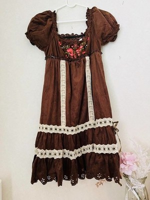 LIZ LISA Brown Embroidery Short Sleeve Scallop Dress | eBay