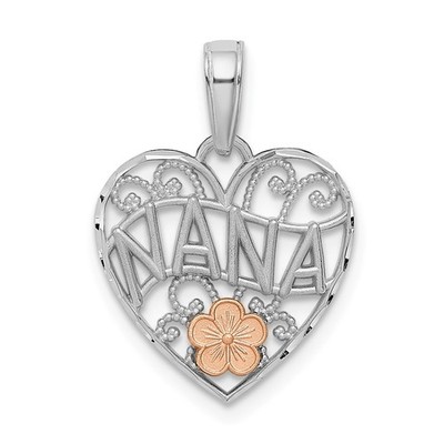 14 Karat Weißgold mit Rotgold Blume NANA Herz Anhänger 1,02 g