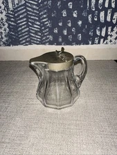 Antique Glass Syrup Pitcher Lid April 5 1910 Kitchen Container