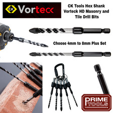 CK Vorteck HD Impact Driver Rated Masonry Brick & Tile Drill Bits 4-8mm + Sets