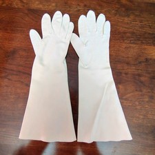 Vintage Handmade Ivory Cotton Gauntlet Gloves, 12.5  Length, Small, Flared Cuff