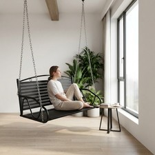 Black Iron Hanging Porch Swing Outdoor Swing Sets for Backyard