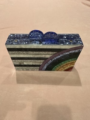 Elizabeth Sutton Collection Acrylic Clutch Purse Arc Rainbow - MISSING STRAP