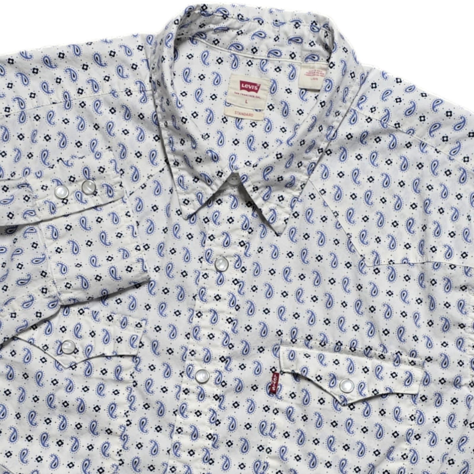 Levi’s Pearl Snap Shirt Men’s L Paisley Long Sleeve White Western Cowboy