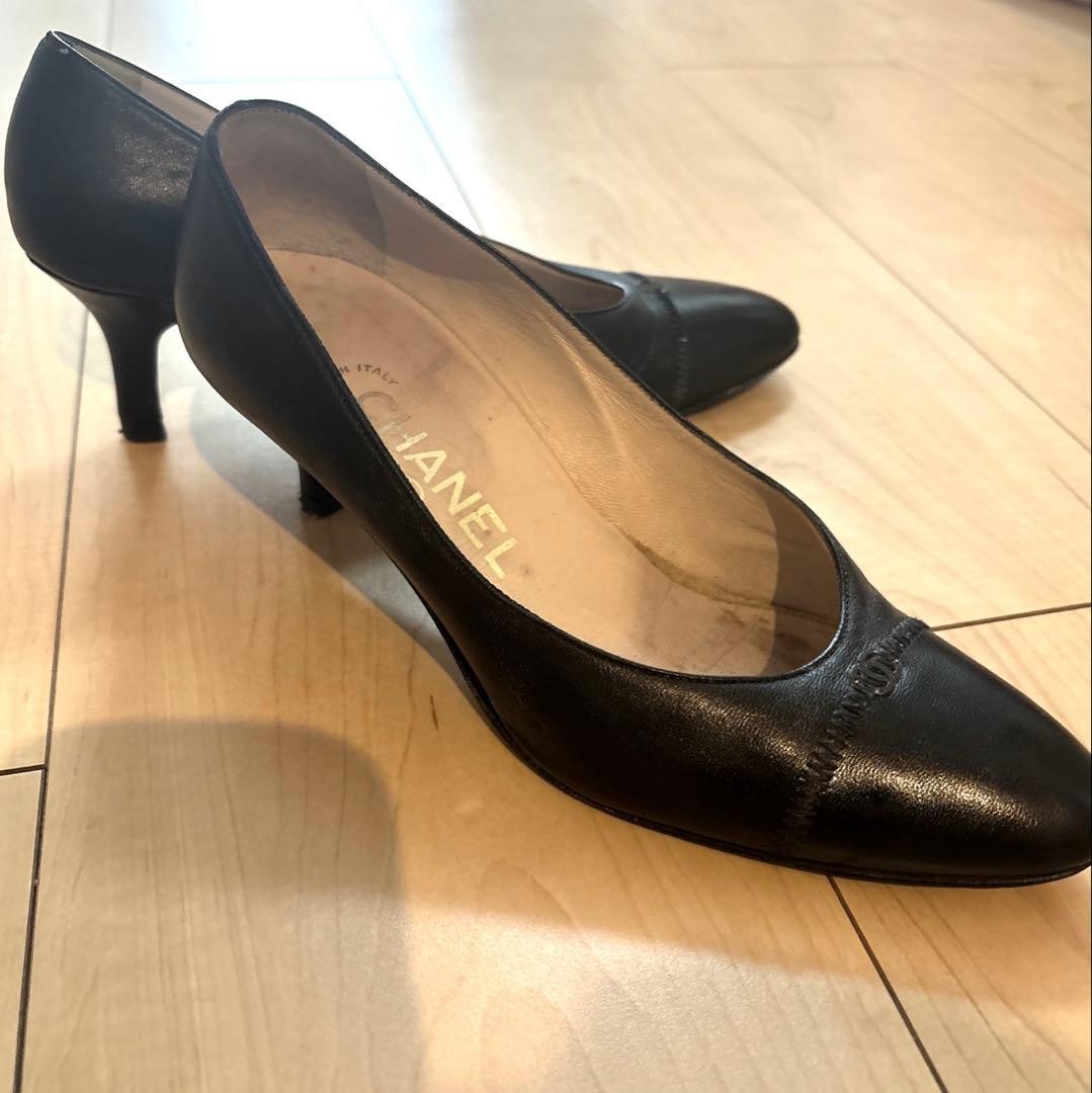 CHANEL Women's Pumps High Heel Leather Size:35.5/JP:22.5 Black 135509K Authentic