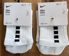 2 Pair Nike Elite White Black Ankle Socks Women 4-6  Youth Size 3Y-5Y