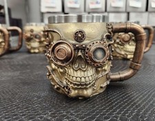 Cyborg Steampunk Pipes And Gears Skull Face Coffee Tea Mug Stein Halloween 