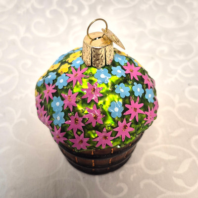Old World Christmas Glass Ornament , Whiskey Barrel with Flowers 3''