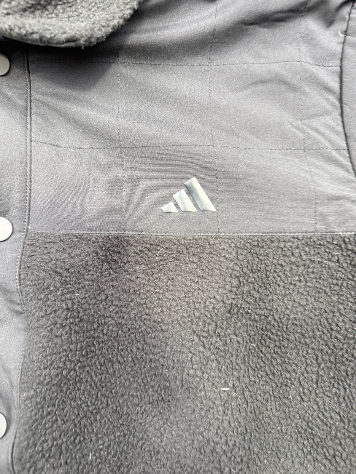 Adidas Men's Shearling Chore Coat Quilted Fleece Snap Button Black Golf Jacket thumbnail 7