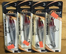 (4) Bomber Long A 14a Pearl Red Head Jerkbait Crankbait Fishing Lures Lot Of 4
