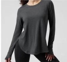 Athleta Gray Uptempo Top Long Sleeve Active Soft Stretchy Top Thumbholes Medium