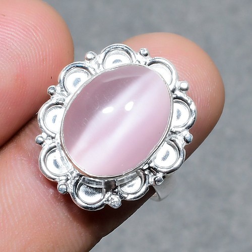 Rose Quartz Oval Shape Gemstone Ring Handmade Unique Design Jewelry 7.75" FR 996 - Picture 2 of 7
