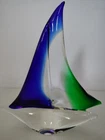 Vintage Murano Inspired 8" Art Glass Sailboat Sculpture Blue Green Coast Sea