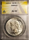 1928-S Silver $1 Peace Dollar AU 53 ANACS # 7490177 + Bonus