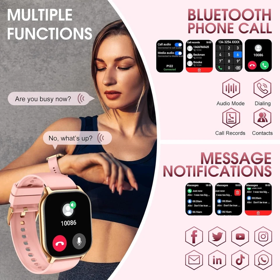 Reloj Inteligente Bluetooth De Mujer Para iPhone Apple y Samsung Android Rosa Foto 3 de 4
