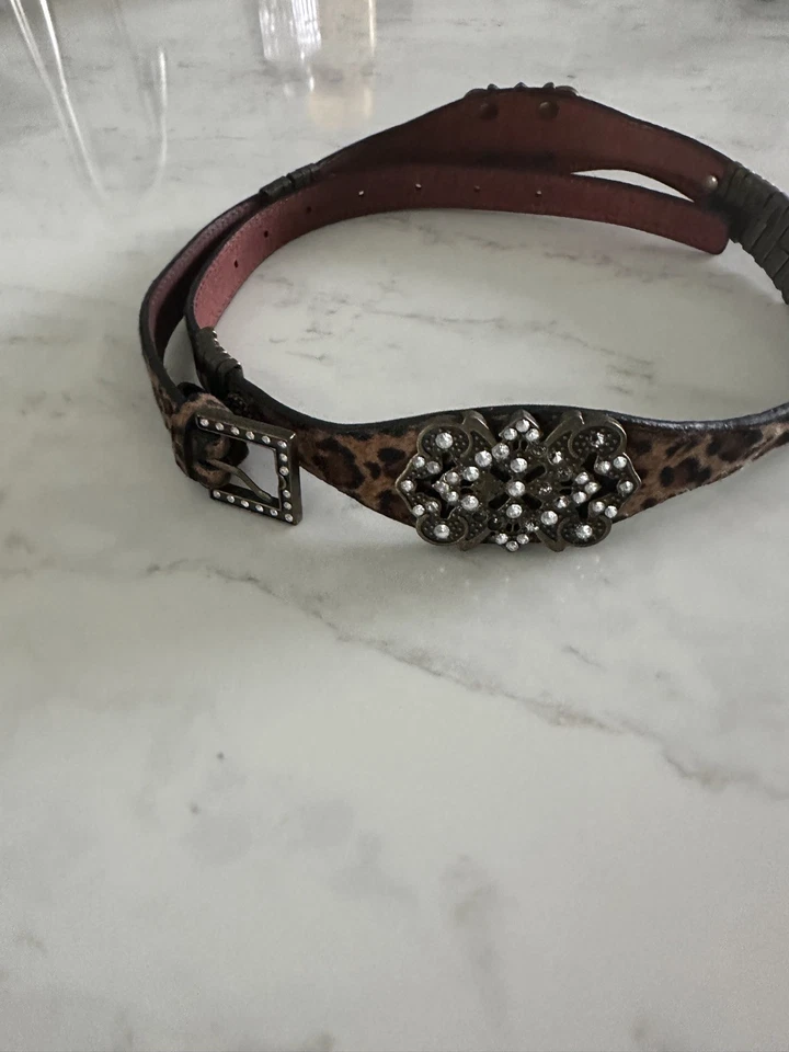 Cinturón De Cuero Vintage Western Estrás Estampado Leopardo Boho Vaquera Estilo Rodeo Foto 4 de 4