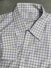 Brooks Brothers Dress Shirt Mens 18 34/35 Purple Check Regent Non Iron Stretch
