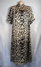 Zara golden beige & black leopard satin short-sleeve high-neck midi dress, M