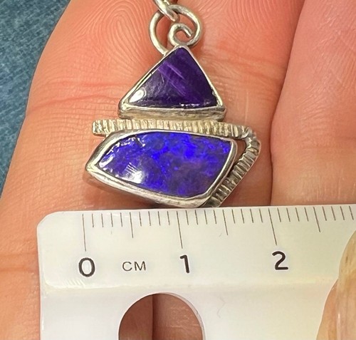 Australian Boulder Opal + Sugilite 925 + 14k Dangle Earrings. 2.5" *Video* - Picture 9 of 11