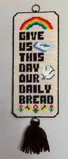 Finished Plastic Canvas Wall Hanging Give Us this Day Our Daily Bread 5 x 13.75"