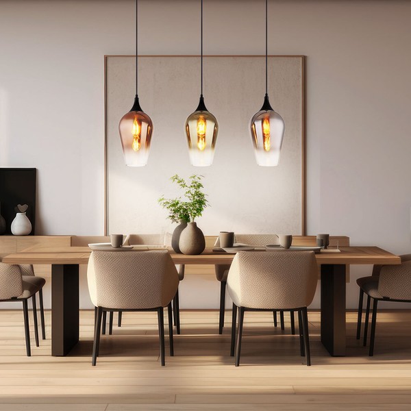 HäNgeleuchte Pendellampe Esstischlampe Glas Wohnzimmerlampe 3 Flammig H 120 Cm-image