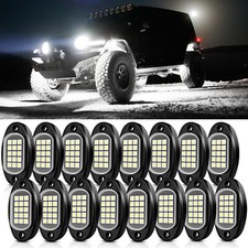 16 Pods Pure White LED Rock Lights Underbody Under Car Underglow Lamp Waterproof