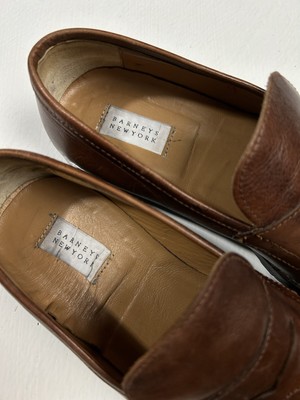 Barneys New York Made in Italy Brown Leather Loafers Barneys New York Brown Leather Penny Loafer Slip-Ons Shoes  main image 4