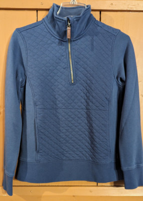LL BEAN 1/4 Zip Pullover Mock Neck Quilted Shirt Slate Blue Women's Petite XS
