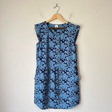 CABI Java Mini Dress Womens Sz S Blue Floral Henley Drawstring Waist Preppy Boho