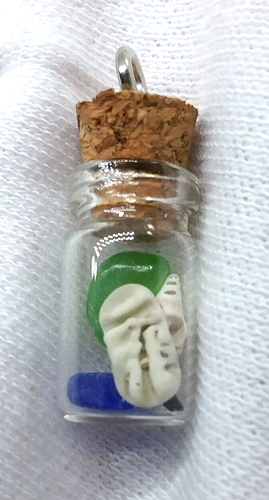 Wishing Bottle Pendants Filled with Seashells, Beach Glass, Sand Rocks Lot 3 - Picture 7 of 17