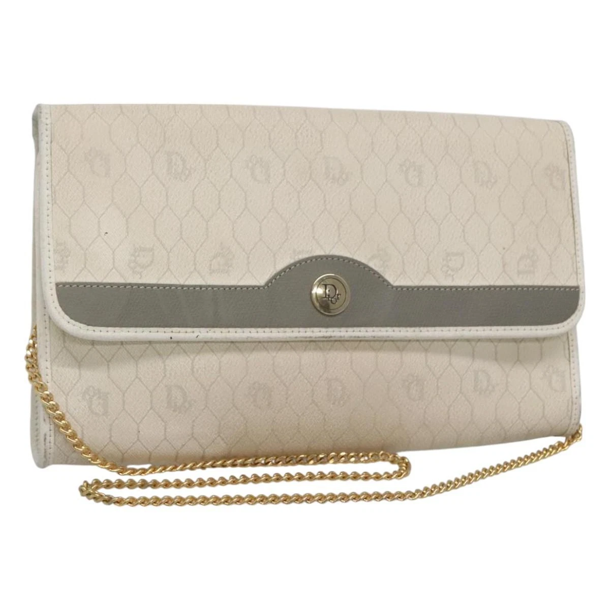 Christian Dior sac à bandoulière chaîne toile nid d'abeille PVC cuir blanc authentique EC494