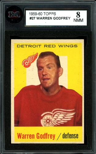 1959-60 TOPPS NHL HOCKEY #27 Warren Godfrey KSA 8 NM-MINT Detroit Red Wings Card