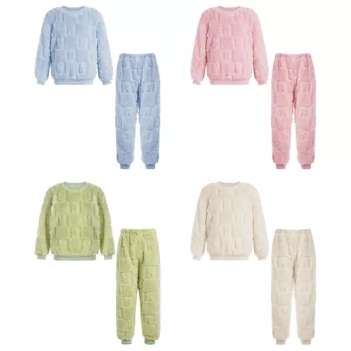 Kids Childrens Warm Fleece Pyjamas Set For Girls Boys Sleepwear 2 Pieces Sets - Bild 4 von 56