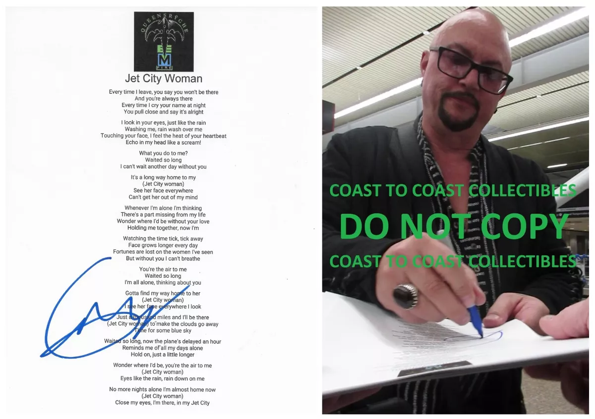 Geoff Tate signed Queesryche Jet City Woman Lyrics sheet COA proof  Autographed