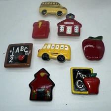 8  Teacher School Motif Button Covers Lot   Ceramic Vivid Colors 1-1.5 Inches