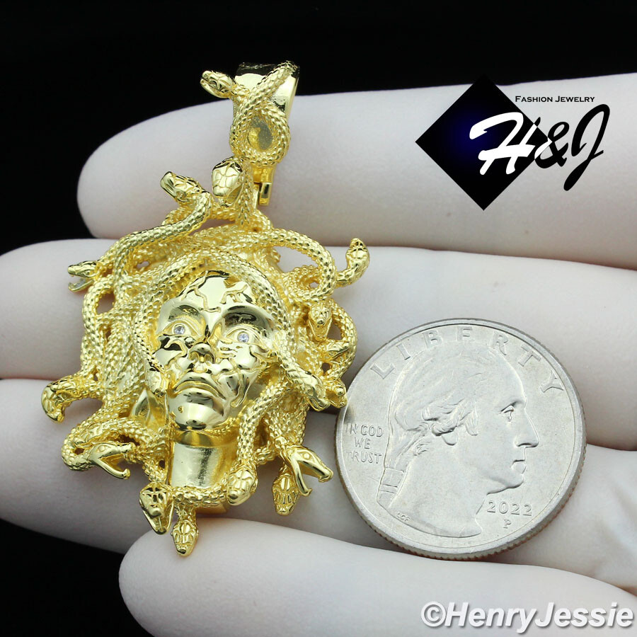 MEN 925 STERLING SILVER HIPHOP 3D MEDUSA HEAD GOLD PLATED CHARM 