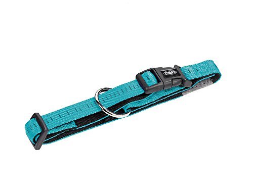 Hundehalsband Aus Soft Nylon – Mit Alu-Max Steckschloss, 25-35 Cm, 15 Mm Breit, Blau Mit Schwarzen Pfoten