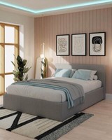 End Lift Ottoman Small Double Bed Storage Bedroom Modern Hopsack Fabric Grey