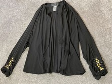 Alex Evenings Black Open Front Jacket Bead Jewel Accent Sleeves Petite Large