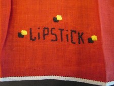 VTG Handkerchief Napkin Lip Stick Red Black White Border Red Cloth 8x13"