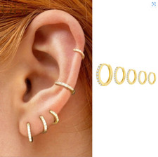 5/6/7/8/9mm 18K Gold Plated CZ Huggie Hoop Small Earrings Men  Women 2Pcs TH2