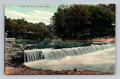 Postcard Winfield Kansas Tunnel Mill Dam KS Water Infrastructure Antique