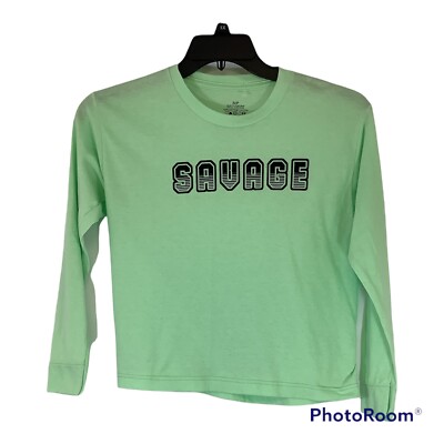 Women's Savage Long Sleeve Crew Neck T-Shirt Modern (Juniors') Green  Small/ Pet
