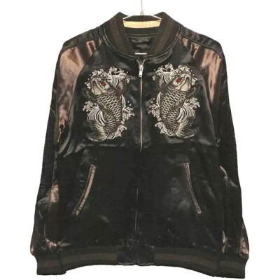 Men Sukajan Reversible Souvenir Jacket Japanese Pattern Embroidery