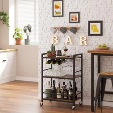 Bar Cart, Serving Cart for Home, Microwave Cart,Drink Cart, Mobile Kitchen Shelf