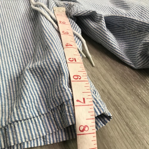 J Crew Seersucker Board Shorts 34 Men Swim Trunks Pockets Belt Surf Blue Stripe - Picture 5 of 9