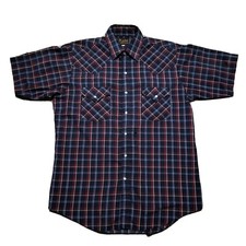Vintage Plains Western Wear Pearl Snap Shirt Short Sleeve Plaid Top Size Medium