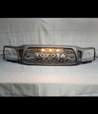 Front Bumper Grille For 2001 2002 2003 2004 Tacoma Matte Black Grill W/3LEDs