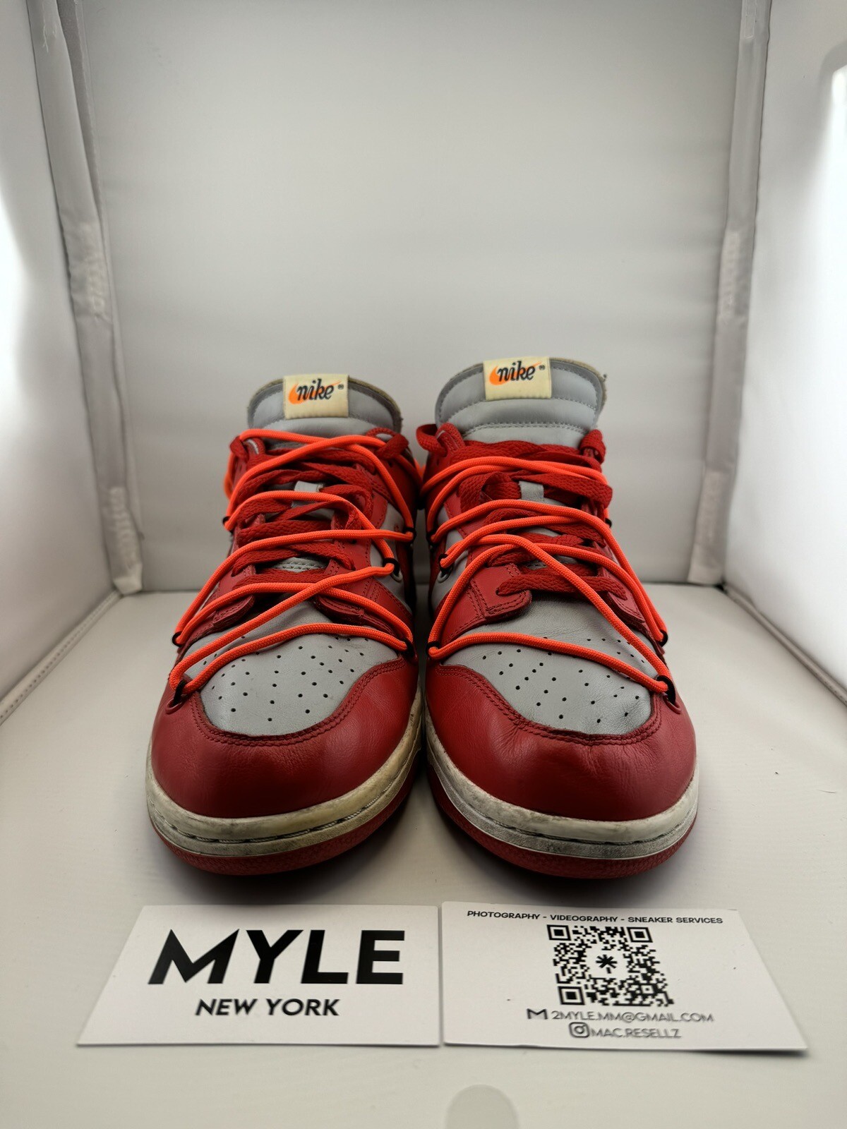 OFF WHITE X NIKE Taglia 10 Nike Dunk Low x BIANCO SPORCO University rosso 2019